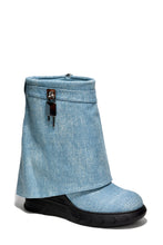 Denim Womens Fold Down Wedge Heel Ankle Booties