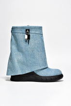 Denim Womens Fold Down Wedge Heel Ankle Booties