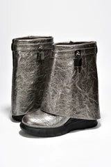 Silver Womens Fold Down Wedge Heel Ankle Booties