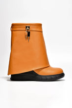 Tan Womens Fold Down Wedge Heel Ankle Booties