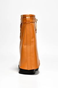 Tan Womens Fold Down Wedge Heel Ankle Booties