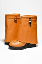Tan Womens Fold Down Wedge Heel Ankle Booties