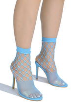 Teal Womens Fishnet Stiletto High Heel Sandals