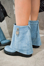 Denim Womens Fold Down Wedge Heel Ankle Booties