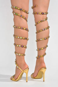 Gold Rhinestones Wrap Around Ankle To Calf