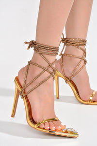 Gold Lace-Up Fashion Party High Heels