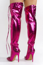 Pink Women Pointy Toe Stiletto Thigh High Boots