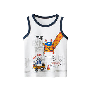 White Boy's  Cartoon Print Pattern Sleeveless Crewneck Tops