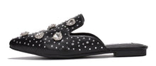 Black Womens Rhinestone Closed Pointy Toe Mules Sierra