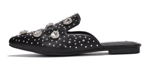 Black Womens Rhinestone Closed Pointy Toe Mules Sierra