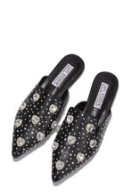 Black Womens Rhinestone Closed Pointy Toe Mules Sierra