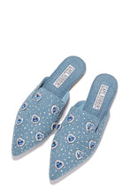 Denim Womens Rhinestone Closed Pointy Toe Mules Sierra