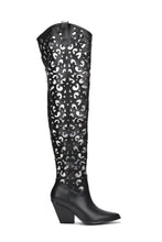 Black Womens Cutout Chunky Over The Knee Boots