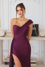 Eggplant Off-Shoulder Satin Evening Gown