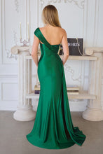 Emerald Off-Shoulder Satin Evening Gown
