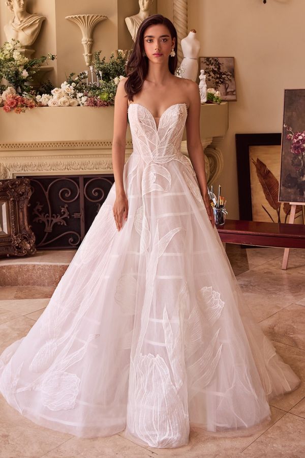 Off White-Nude Tullip Sequin Embroidered Wedding Ball Gown