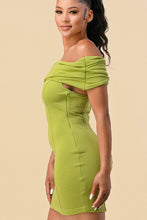 Green Apple French Terry Off Shoulder Dress
