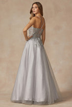 Silver Leaf Lace Gown With Corset Bodice Prom Gown
