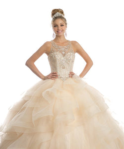 Champagne Sweetheart High Neckline And A Ruffled Tulle Ball