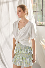 Ivory Slub Knit Jersey Top With Button Up Detail
