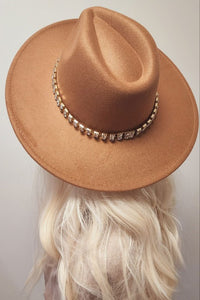 Camel Rhinestone Trim Panama Fashion Hat Fedora Hat