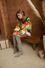 Orange/Neon V Neck Plaid Cropped Sweater