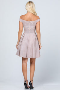 Pink Off The Shoulder Skater Dress Jaquard