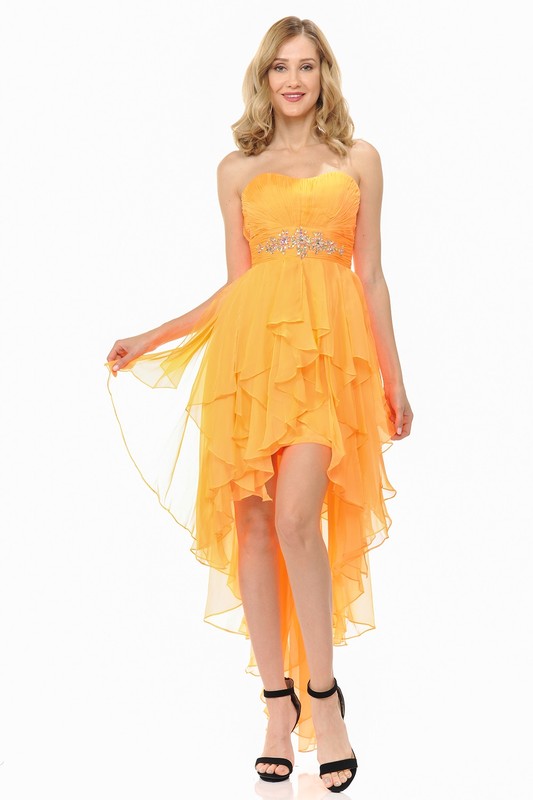 Neon Orange High Low Prom Dress