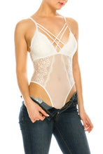 White Mesh Floral Lace Double Chest Strap Bodysuit