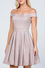 Pink Off The Shoulder Skater Dress Jaquard