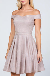 Pink Off The Shoulder Skater Dress Jaquard