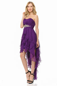 dark purple high low dress A Line V Neck Purple High Low Satin Prom Dresses, High Low Purple Formal Graduation Evening Dresses