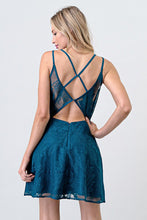 Blue Low Neckline Flare Lace Dress
