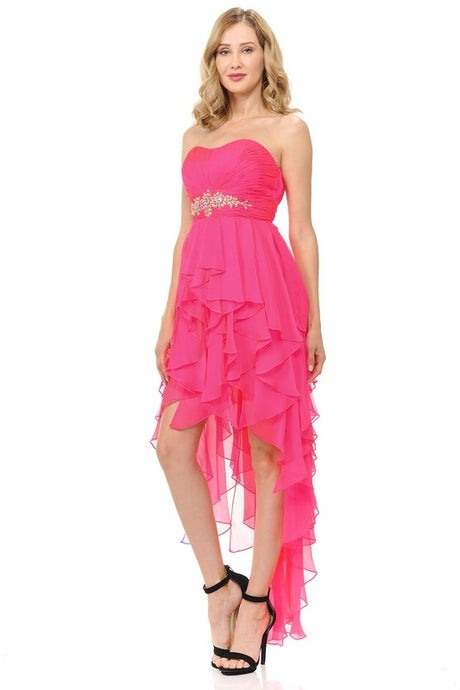 Neon Fuchsia High Low Prom Dress