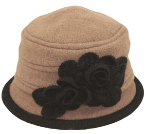 Brown Wool Head Flower Two-tone Hat