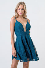 Blue Low Neckline Flare Lace Dress