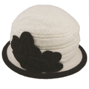 Cream Wool Head Flower Two-tone Hat