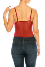 Burgundy Mesh Floral Lace Double Chest Strap Bodysuit