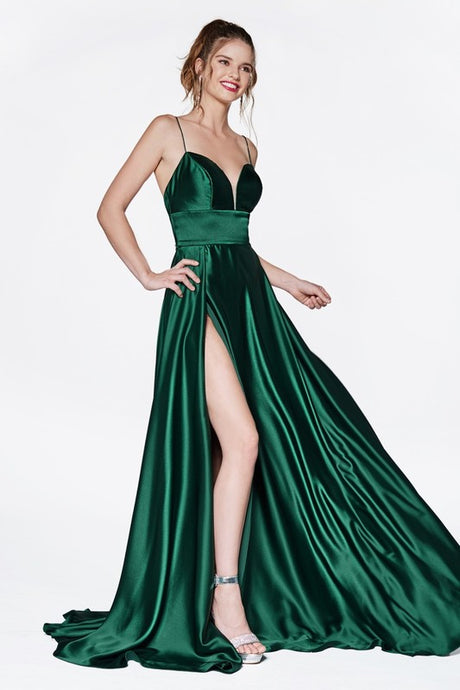 Emerald Suspender Slit Satin Dress