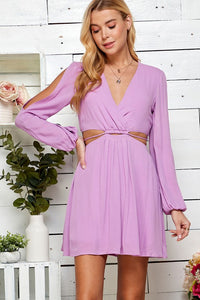 Lavender Cutout Open Sleeve V-neck Dress