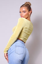 Light Yellow Long Sleeve Chain Trim Front Cutout Top