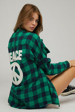 Green Plaid Embroidered Patch Button Down Jacket