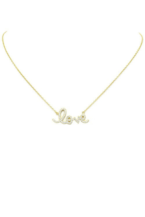 Sterling Silver Gold Plated CZ Love Necklace