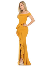 Yellow Off Shoulder Ruffled Bodycon Dress With Thigh Slit