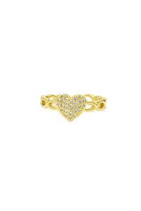 Gold Cubic Zirconia Adjustable Heart Chain Ring