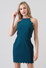 Hunter Green Simple Mini Dress With Scallop Hem