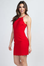 Red Simple Mini Dress With Scallop Hem