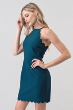 Hunter Green Simple Mini Dress With Scallop Hem