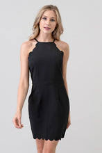 Black Simple Mini Dress With Scallop Hem