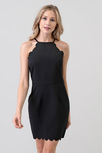 Black Simple Mini Dress With Scallop Hem
